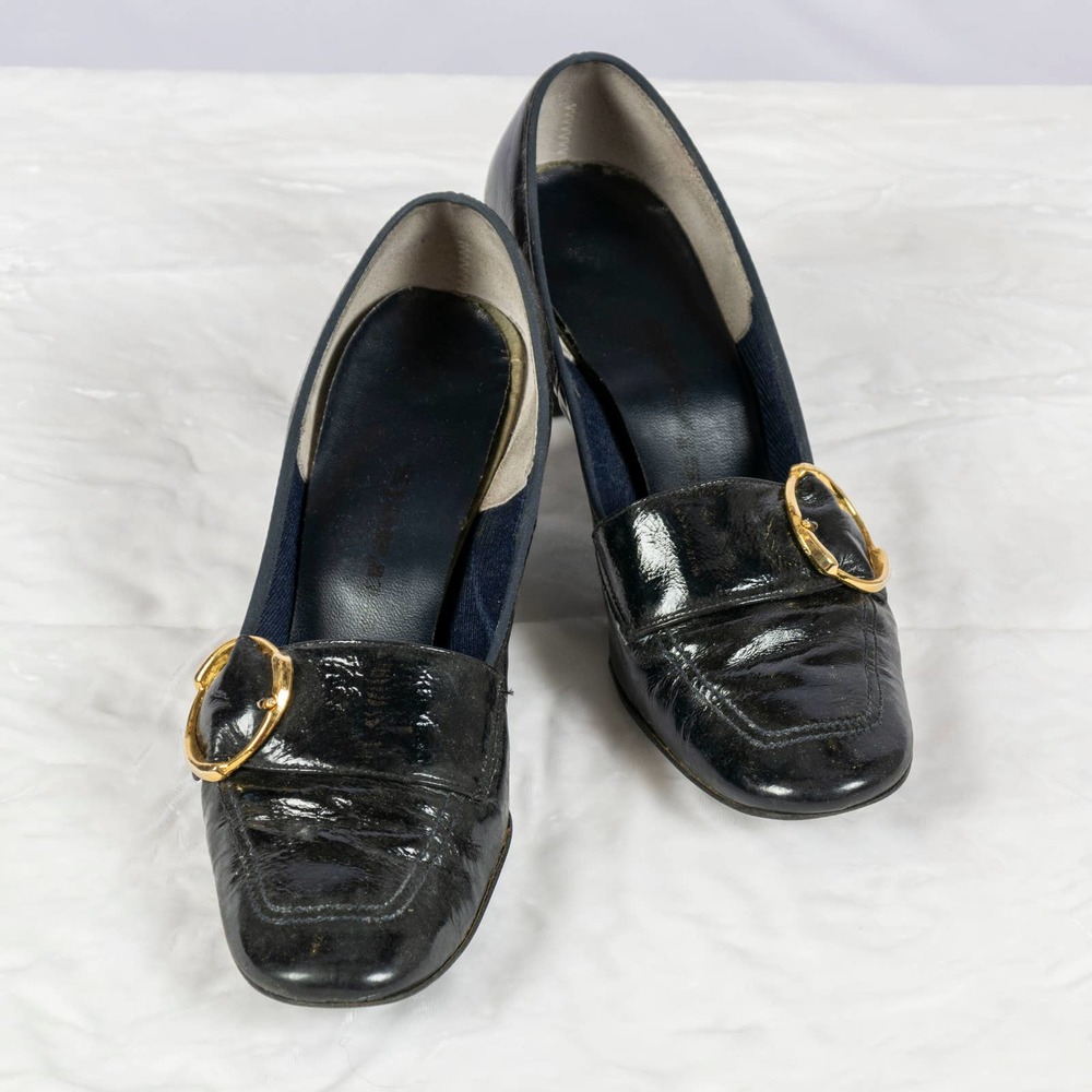 60s Black Heels with Gold Buckle | US 7 | VTG Vintage